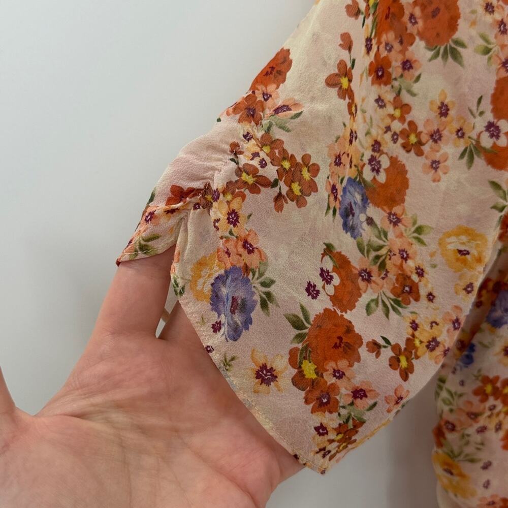 Sundance Women's Catalog Peach Floral Print 100% Silk Ruffle Midi Dress - 6 - Picture 5 of 7